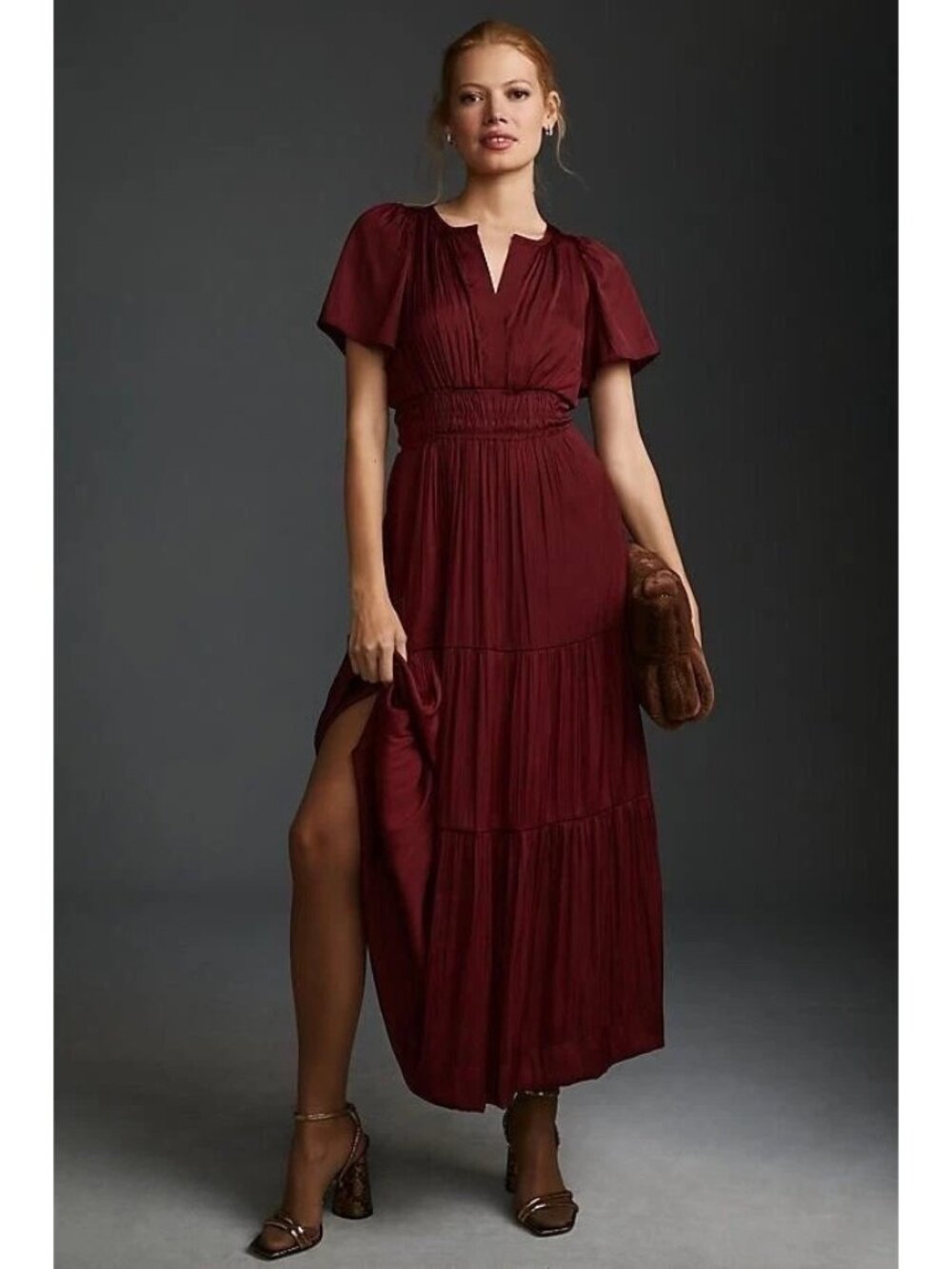 NWT by Anthropologie The Somerset Maxi in Wine Satin Lumensilk Edition Dress 1X